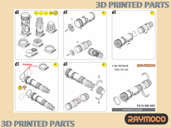 R32.105.00  1/32 F/A-18E/F Turbojet Engine F414-GE-400 & Engine Fan with Nozzle. Recommended Kits - Revell