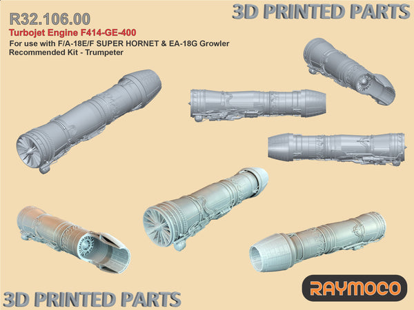 R32.106.00  1/32 Turbojet Engine F414-GE-400. For use with F/A-18E/F Super Hornet & EA-18G Growler. Recommended Kits - Trumpeter