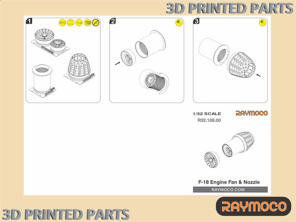 R32.108.00  1/32 Engine Fan & Nozzle (2 Sets). For use with F/A-18E/F Super Hornet & EA-18/G Growler. Recommended Kits -Trumpeter