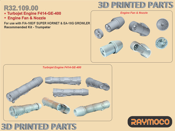 R32.109.00  1/32 Turbojet Engine F414-GE-400 & Engine Fan with Nozzle. For use with F/A-18E/F Super Hornet & EA-18G Growler. Recommended Kits - Trumpeter