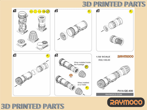 R32.109.00  1/32 Turbojet Engine F414-GE-400 & Engine Fan with Nozzle. For use with F/A-18E/F Super Hornet & EA-18G Growler. Recommended Kits - Trumpeter