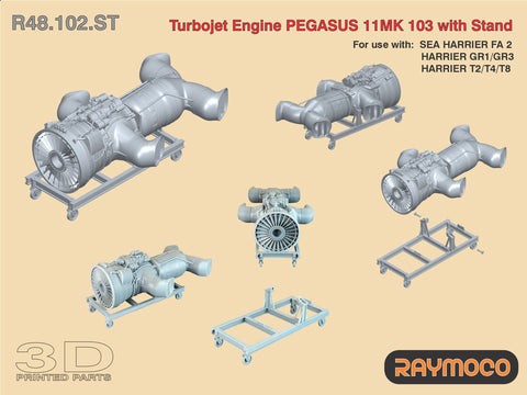 R48.102.ST  1/48 Harrier Engine Pegasus 11 MK 103 with Stand. For use with:  SEA HARRIER FA 2, HARRIER GR1/GR3,  HARRIER T2/T4/T8