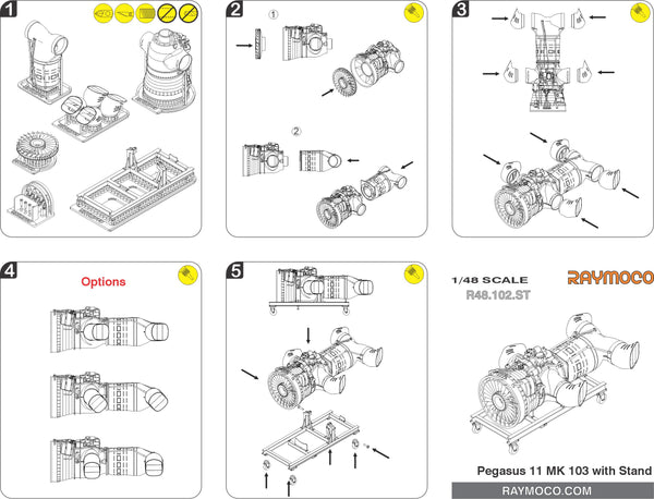 R48.102.ST  1/48 Harrier Engine Pegasus 11 MK 103 with Stand. For use with:  SEA HARRIER FA 2, HARRIER GR1/GR3,  HARRIER T2/T4/T8