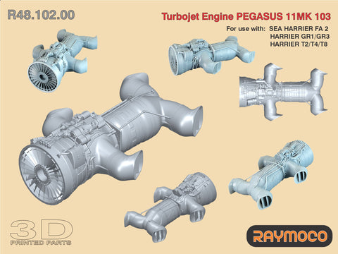 R48.102.00  1/48 Harrier Engine Pegasus 11 MK 103. For use with:  SEA HARRIER FA 2, HARRIER GR1/GR3,  HARRIER T2/T4/T8