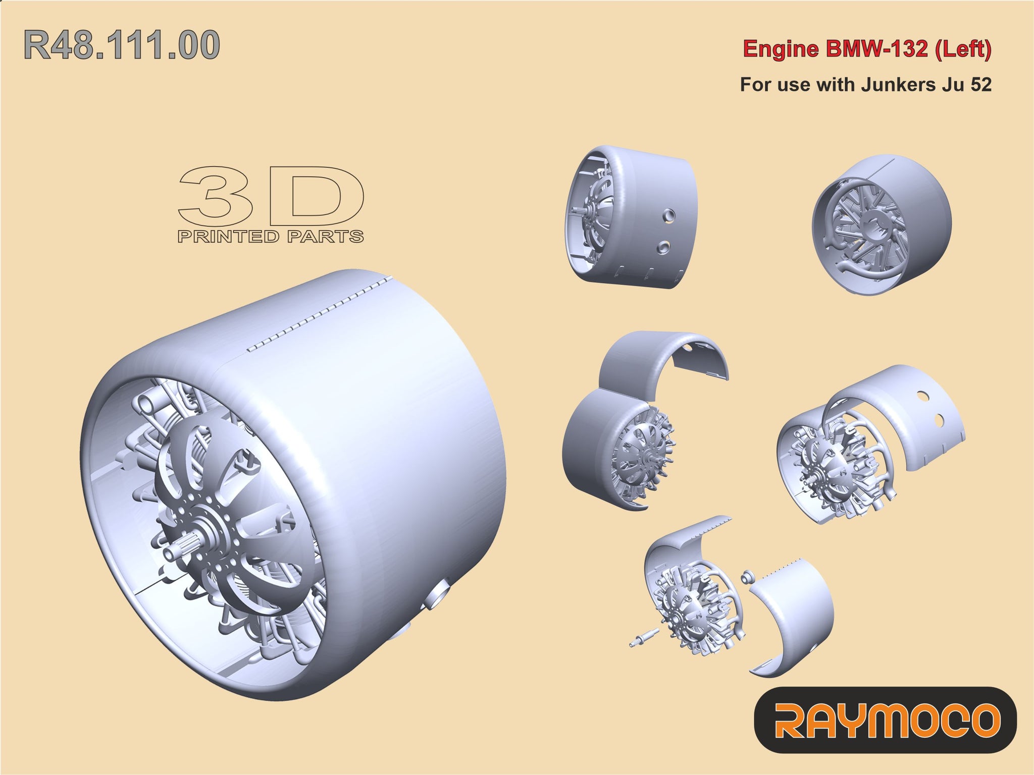 R48.111.00  1/48 Junkers Ju 52 Engine BMW-132 (Left).