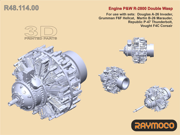 R48.114.00  1/48 Engine P&W R-2800 Double Wasp. For use with sets: Douglas A-26 Invader, Grumman F6F Hellcat, Martin B-26 Marauder, Republic P-47 Thunderbolt, Republic P-47 Thunderbolt