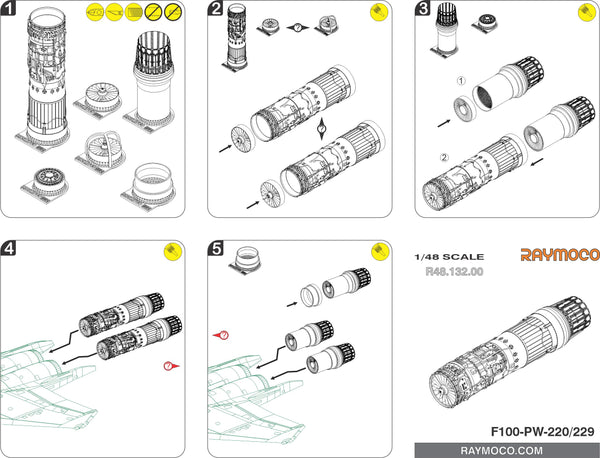 R48.132.DP  1/48 F-15 Engine F100-PW-220/229 (2 Sets). For use with F-15 C/E. Recommended Kit - GWH