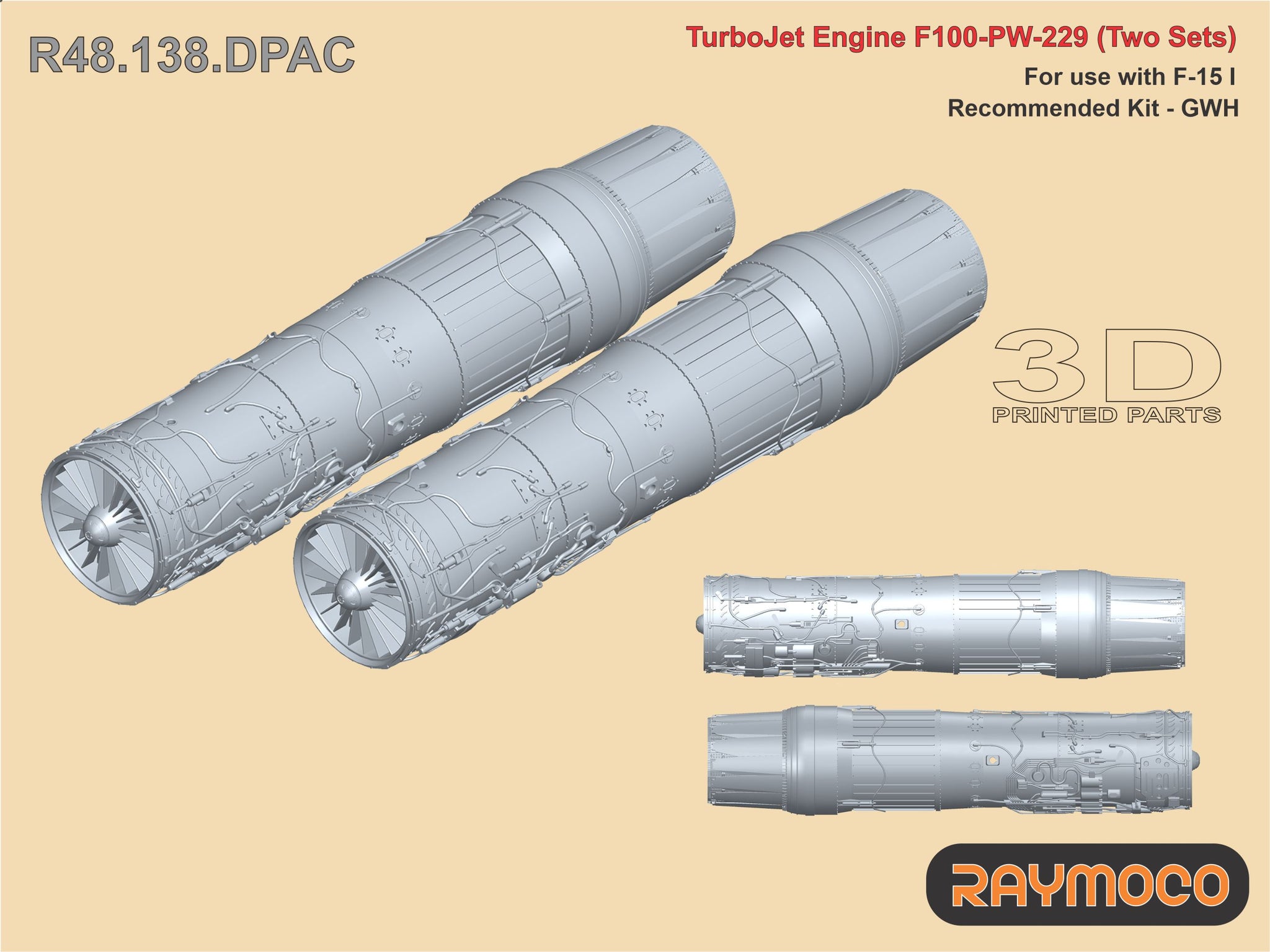 R48.138.DP  1/48 F-15 Engine F100-PW-229 (2 Sets). For use with F-15 I. Recommended Kit - GWH