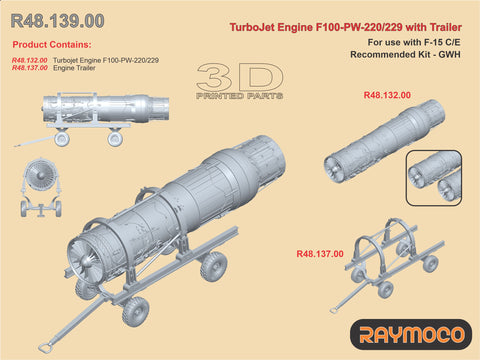 R48.139.00  1/48 F-15 Engine F100-PW-220/229 with Engine Trailer. For use with F-15 C/E. Recommended Kit - GWH