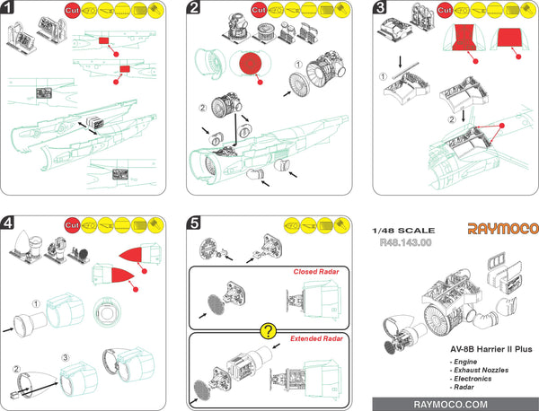 R48.143.00  1/48 AV-8B HARRIER II Plus Engine, Exhaust Nozzles, Electronics, Radar. Recommended Kit - HASEGAWA