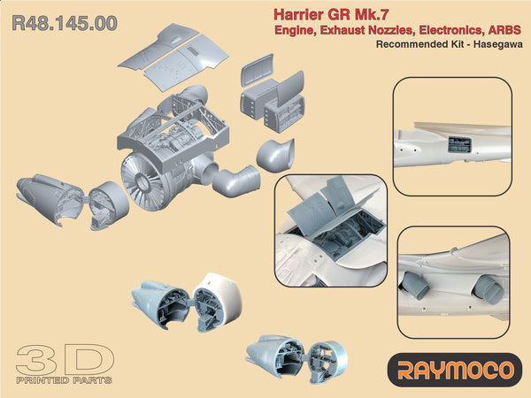 R48.145.00  1/48 Harrier GR Mk.7 Engine, Exhaust Nozzles, Electronics, ARBS. Recommended Kit - HASEGAWA