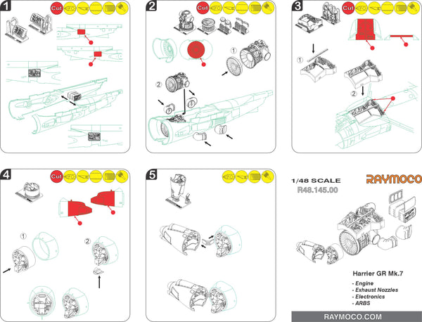 R48.145.00  1/48 Harrier GR Mk.7 Engine, Exhaust Nozzles, Electronics, ARBS. Recommended Kit - HASEGAWA