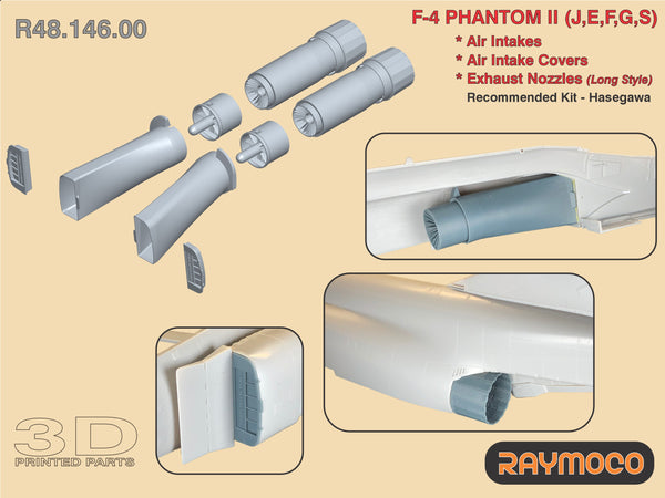 F-4J/E/EJ Phantom II Air Intakes, Cowers, Exhaust Nozzles (Long Style) for Hasegawa Kit - 1/48 | R48.146.00