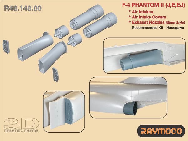 R48.148.00  1/48 F-4 PHANTOM II (J,E,EJ) Air Intakes, Air Intake Covers, Exhaust Nozzles (Short Style). Recommended Kit - Hasegawa