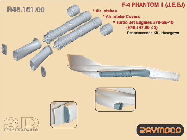 R48.151.00  1/48 F-4 PHANTOM II (J,E,EJ) Air Intakes, Air Intake Covers, Exhaust Nozzles Turbo Jet Engine J79-GE-10. Recommended Kit - Hasegawa