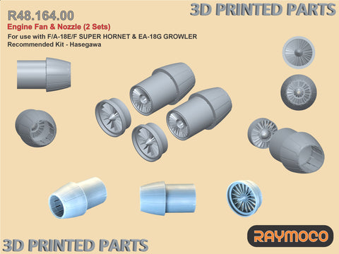 R48.164.00  1/48 F/A-18E/F & EA-18G Engine Fan & Nozzle (2 Sets). Recommended Kits - Hasegawa