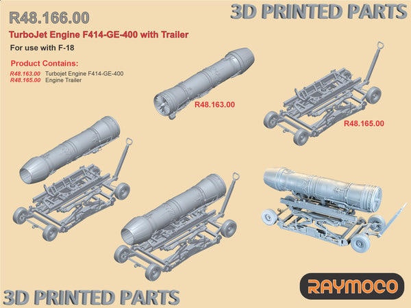 R48.166.00  1/48 F-18 Turbo Jet Engine F414-GE-400 with Trailer. Recommended Kits - Hasegawa
