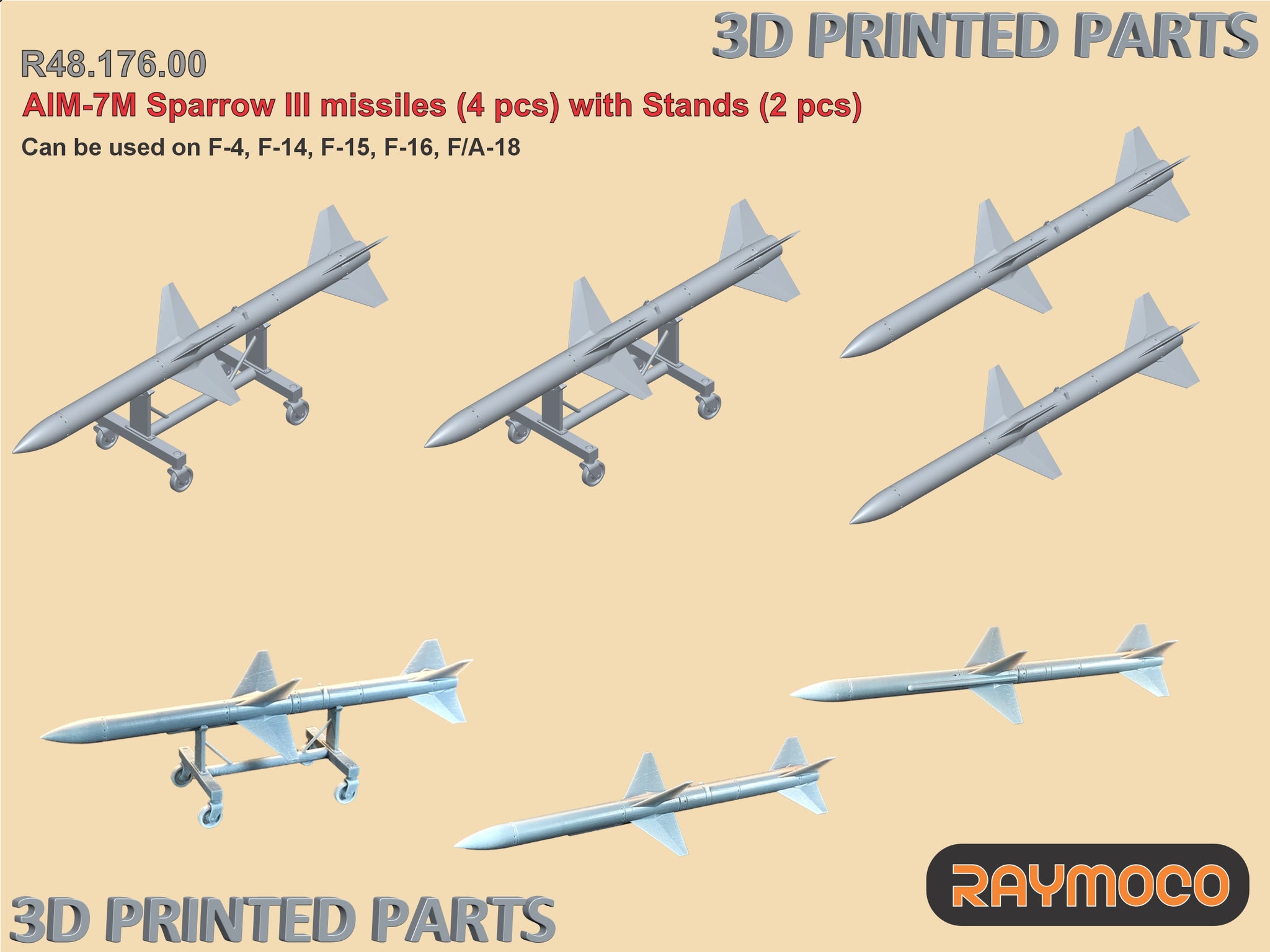 R48.176.00  1/48 AIM-7M Sparrow III Missiles (4 pcs) with Stands (2 pcs)