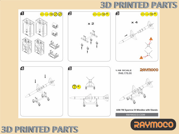 R48.176.00  1/48 AIM-7M Sparrow III Missiles (4 pcs) with Stands (2 pcs)