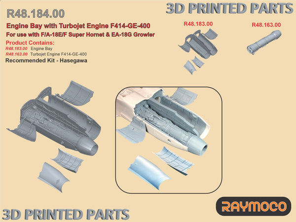 R48.184.00  1/48 F/A-18E/F & EA-18G Engine Bay with Turbojet Engine F414-GE-400. Recommended Kits - Hasegawa