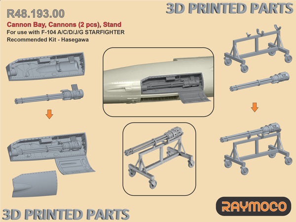 F-104 A/C/D/J/G STARFIGHTER Cannon Bay, Cannons (2 pcs), Stand for Hasegawa Kit - 1/48 | R48.193.00