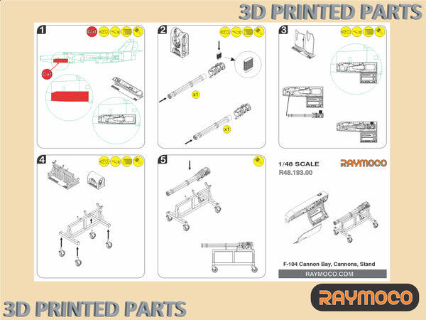 F-104 A/C/D/J/G STARFIGHTER Cannon Bay, Cannons (2 pcs), Stand for Hasegawa Kit - 1/48 | R48.193.00