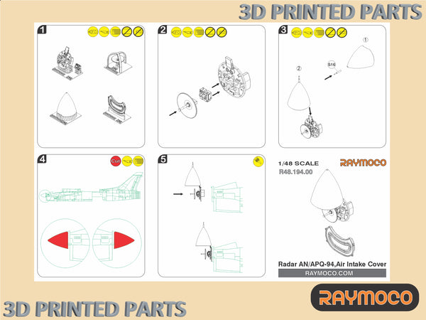 F-8 E/J Crusader Radar AN/APQ-94 & Air Intake Cover for Hasegawa Kit - 1/48 | R48.194.00