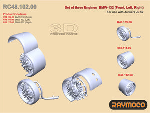 RC48.102.00  1/48 Set of three Engines BMW-132 (Front, Left, Right). For use with Junkers Ju 52